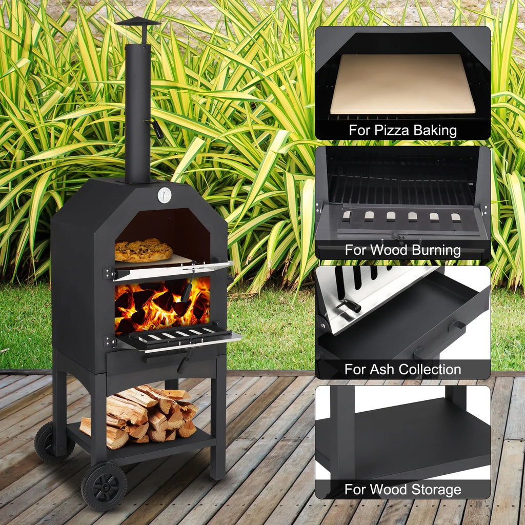Portable Wood Burning Outdoor Pizza Oven with Pizza Stone and Peel S399