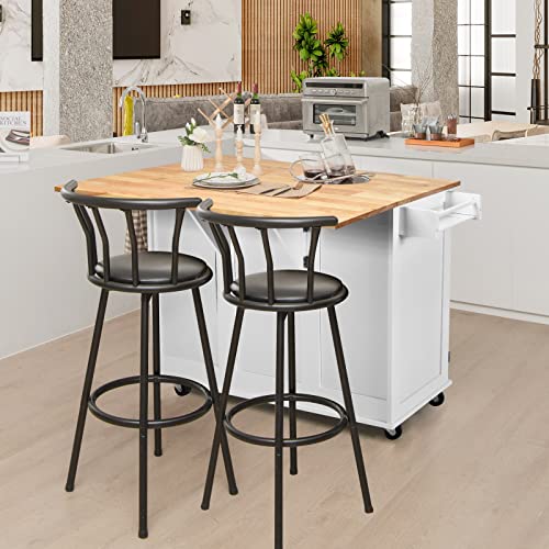 Kitchen Island with Stainless Steel Top, Rolling Kitchen Trolley Cart with Storage Cabinet, 3 Drawers, Towel & Spice Rack N549169
