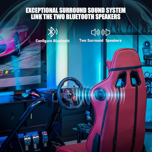 Racing Simulator Cockpit with Seat and Bluetooth Speakers, Alloy Steel Frame (Blue) A719775