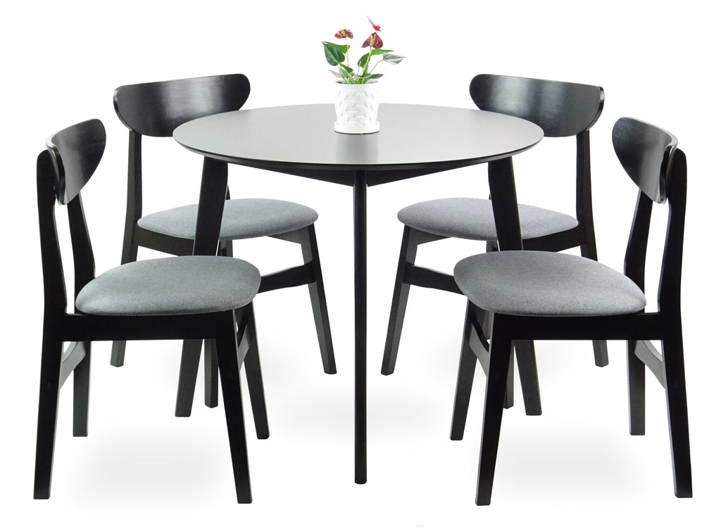 Set of 5 Solid Wood Dining Table and 4 Side Chairs with Padded Seat, Espresso Y26141