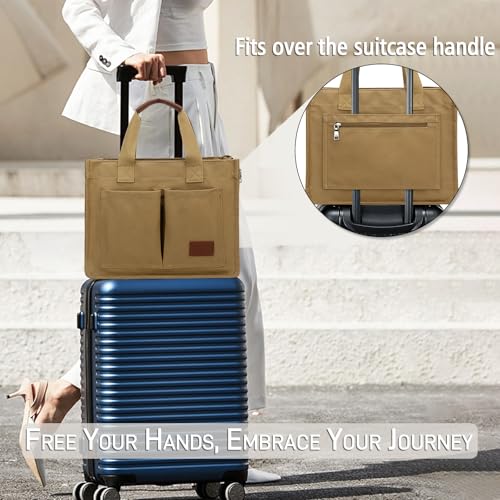 Large Canvas Tote Bag with Zipper and Compartments B93217