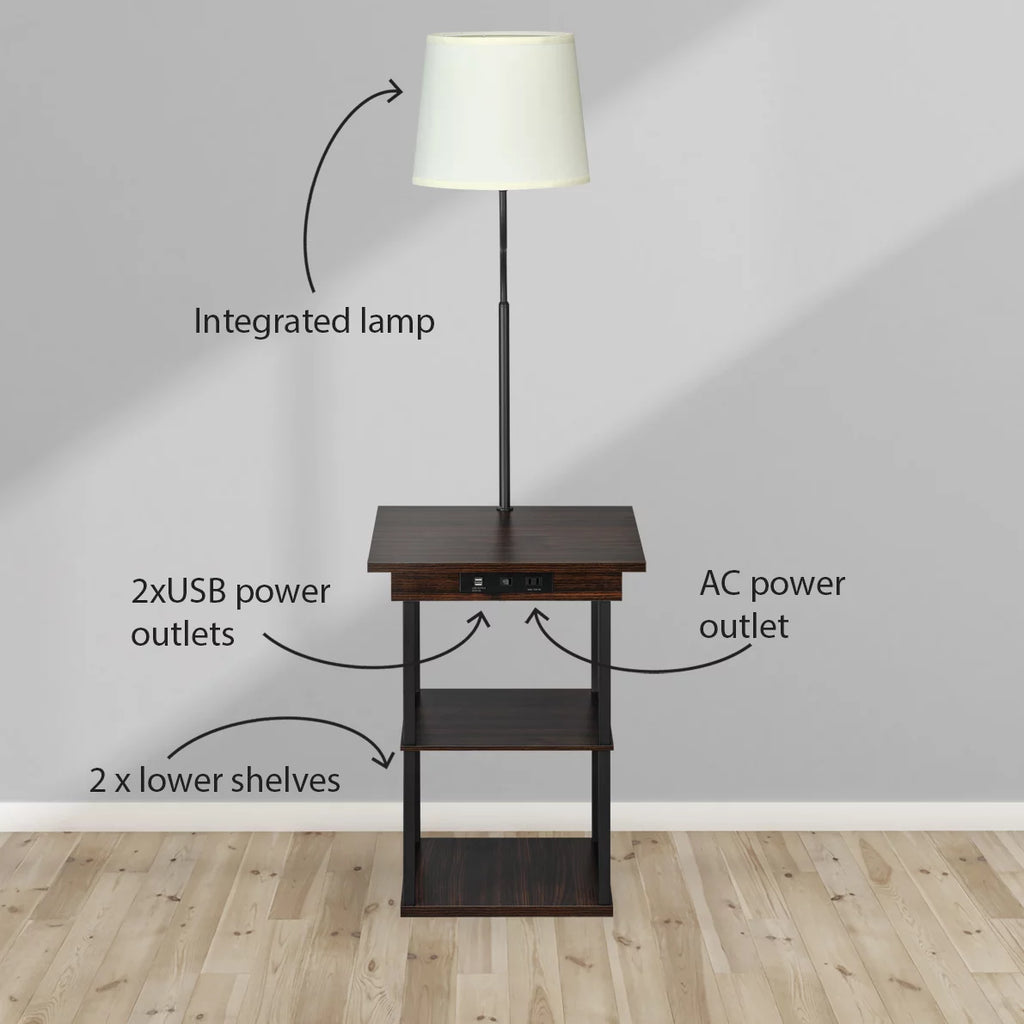 Square End Table with Charging Ports Walnut M9660