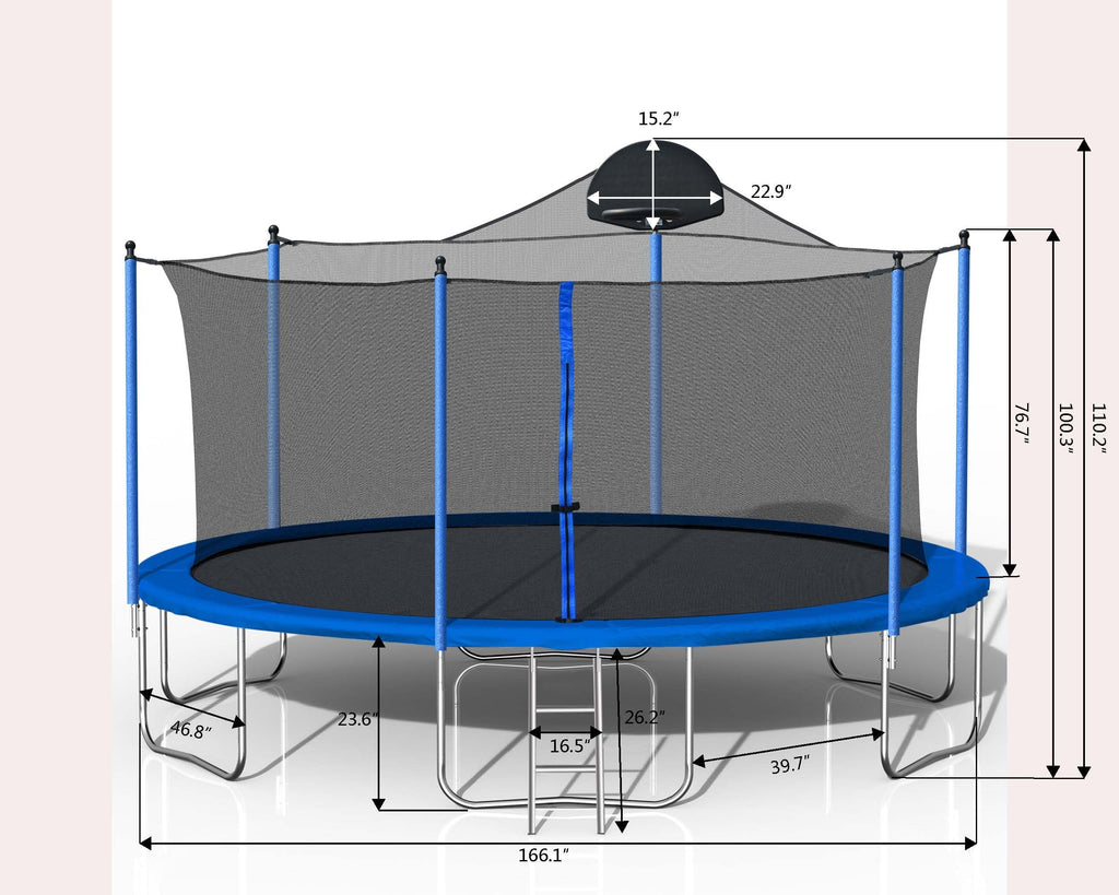 14ft Trampoline with Basketball Hoop and Safety Enclosure Net Y3175