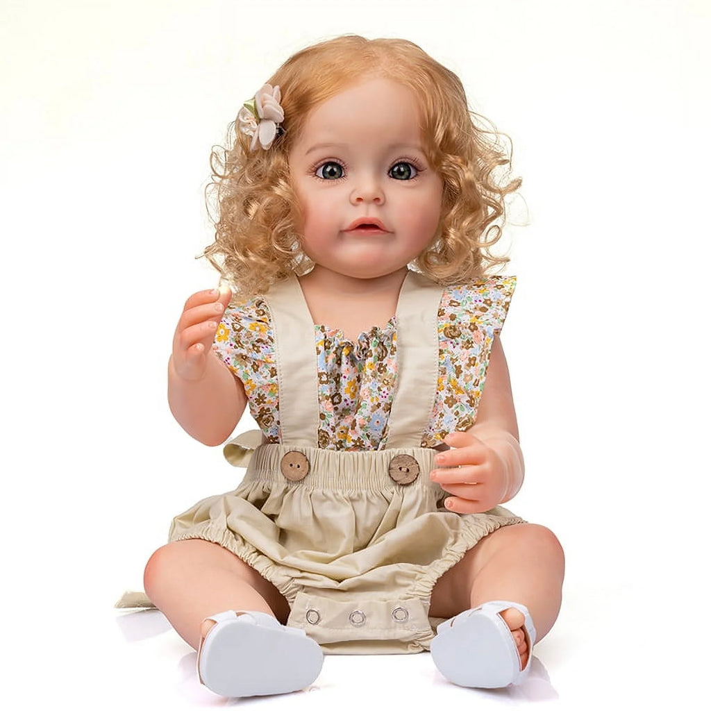 22inch Realistic Reborn Baby Dolls Blonde Gold Hair Full Silicone Body Waterproof D6063