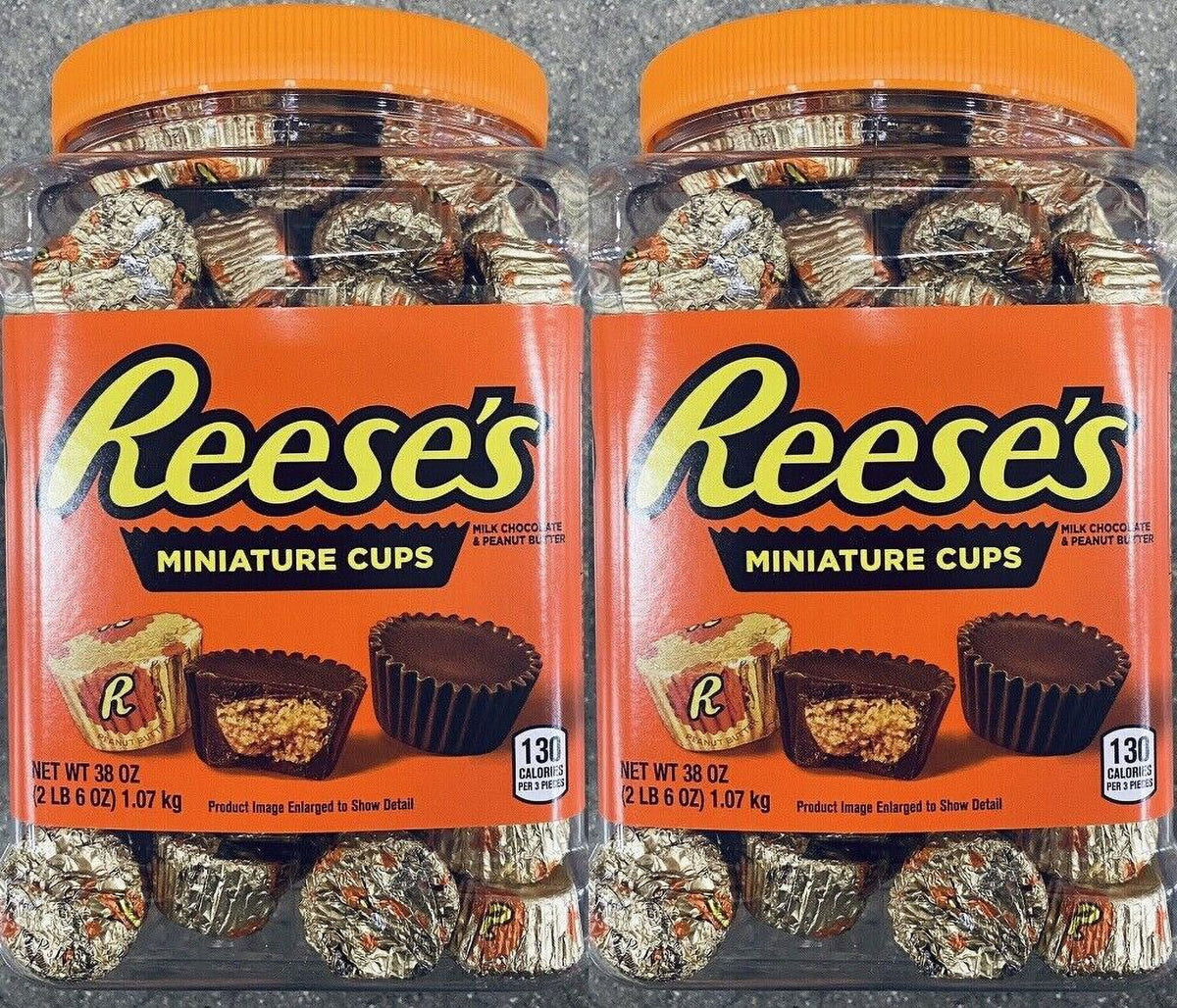 2 Packs Reese's Miniatures Milk Chocolate Peanut Butter Cups 38 Oz Each Tub R555