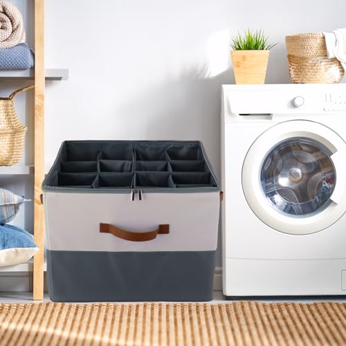 Grey Fabric Shoe Storage Bins for Closet, 16 Pairs T321240