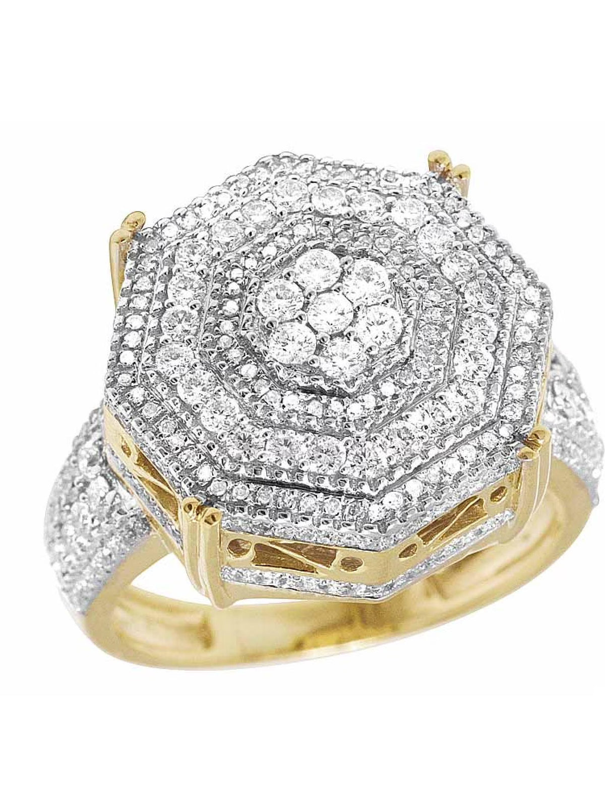 Mens 10K Yellow Gold Genuine Diamond 3D Octagon Wedding Pinky Ring 1.4 CT 19MM J558074