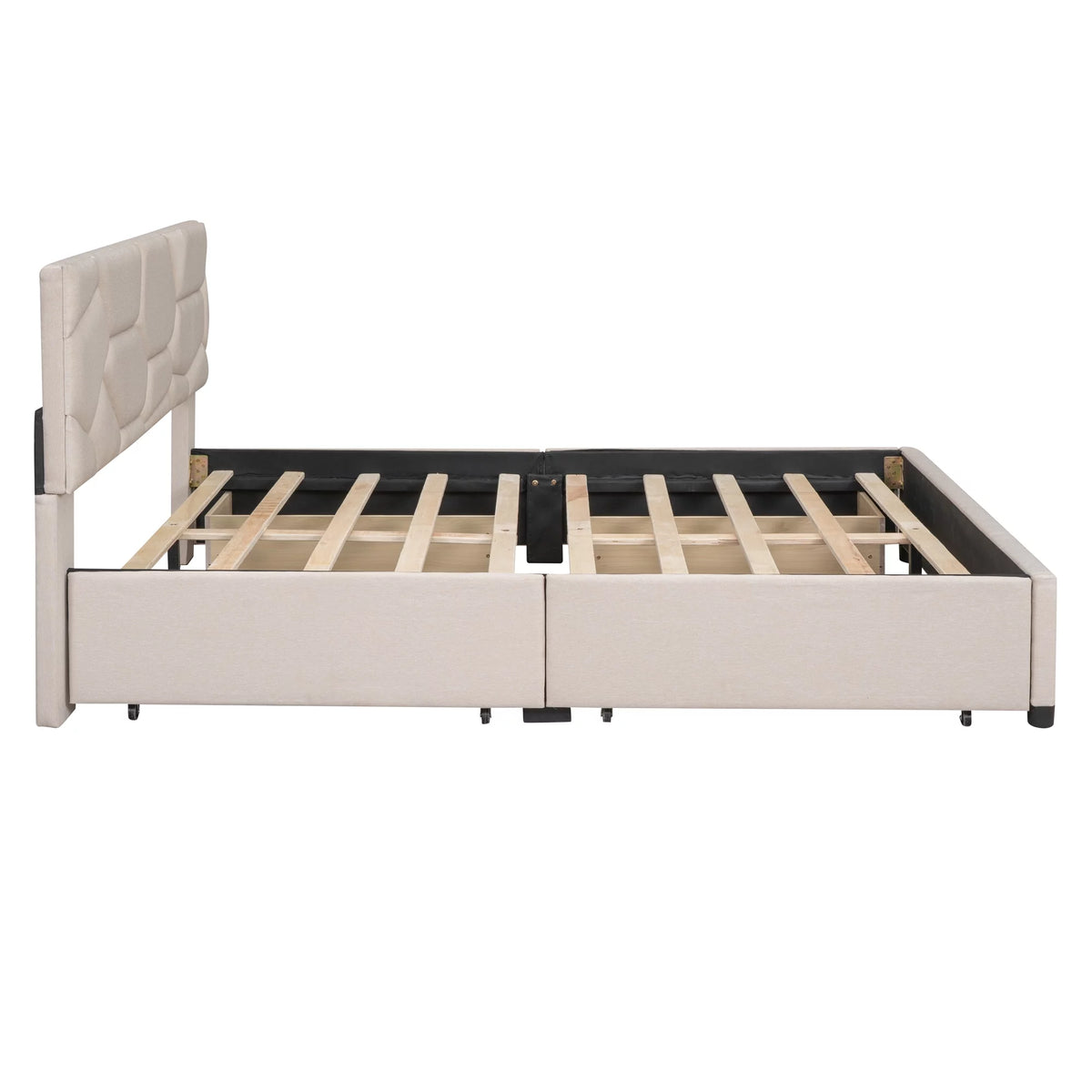 Beige Queen Linen Fabric Upholstered Storage Bed Frame with 4 Drawers C38533