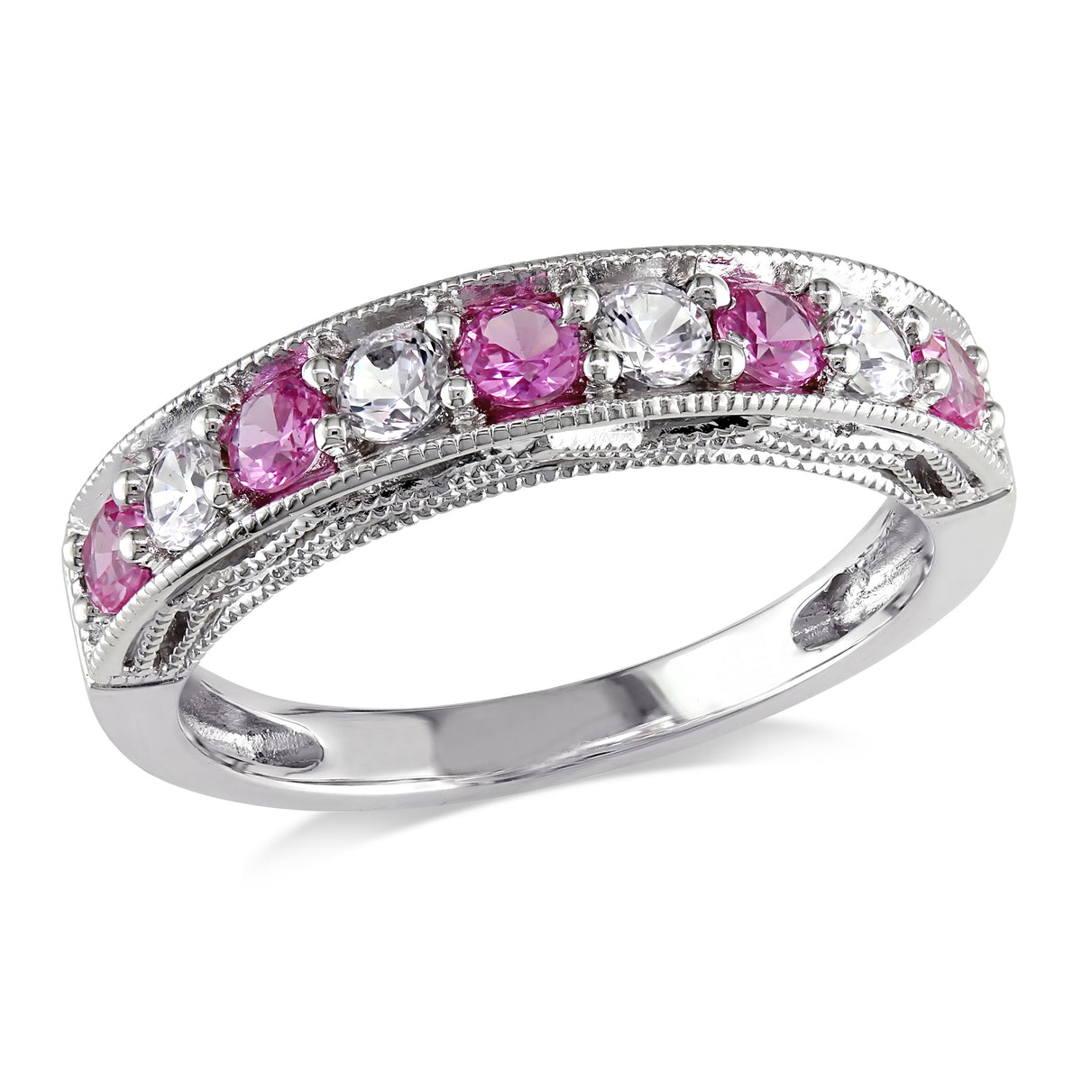 Sterling Silver Anniversary Band with Created White and Pink Sapphire F607532