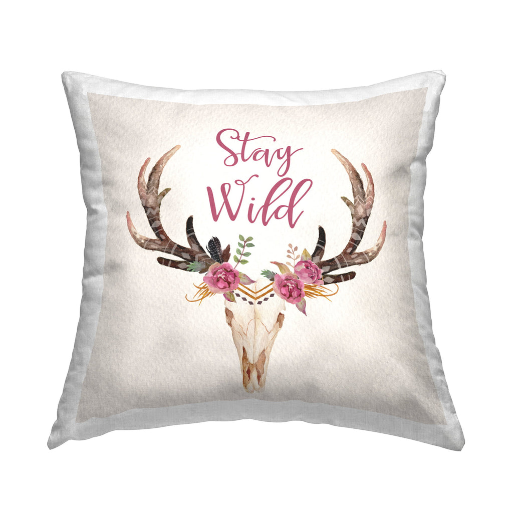 Floral Deer Skull Throw Pillow M9696