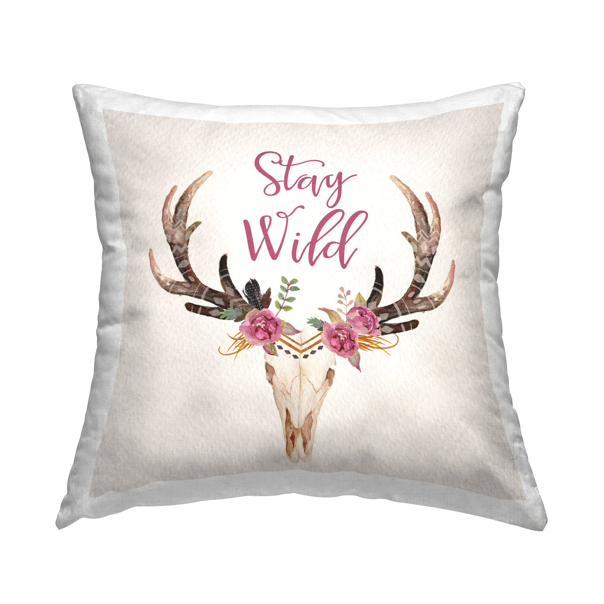 Floral Deer Skull Throw Pillow M9696