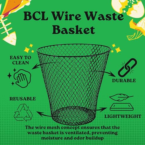 Wire Mesh Round Waste Basket 9 inch Black C342990