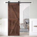 36x84 inch Sliding Barn Wood Door Slab with Hardware Kit and Handle, Coffee D5432