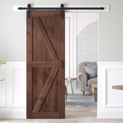 36x84 inch Sliding Barn Wood Door Slab with Hardware Kit and Handle, Coffee D5432