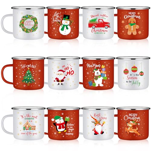 12 Pcs 12oz Stackable Enamel Coffee Cups F8225