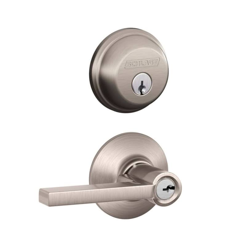 Satin Nickel Entry Door Lever Set and Deadbolt Combo L1849