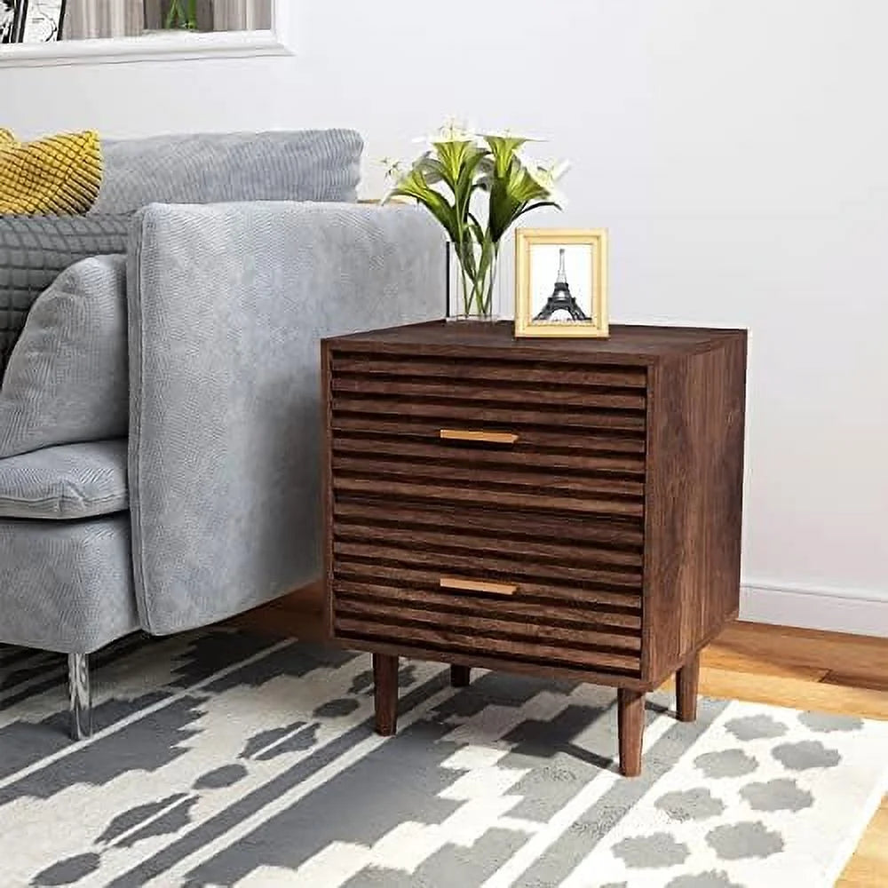 Mid-Century Modern Nightstands with 2 Storage Drawers and Solid Wood Legs K851989