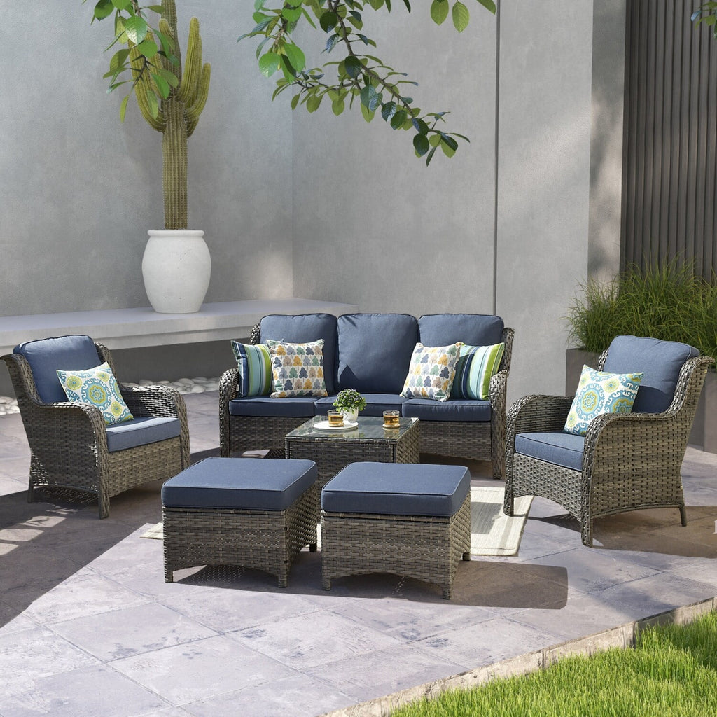 Beige 6-piece Wicker Sectional Set with Table B34491