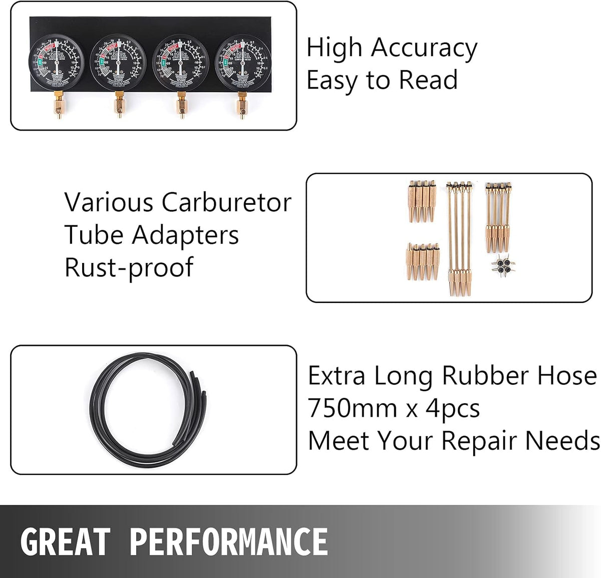 Fuel Vacuum Carburetor Synchronizer Gauge Set with Rubber Hose Pack of 2 G746427
