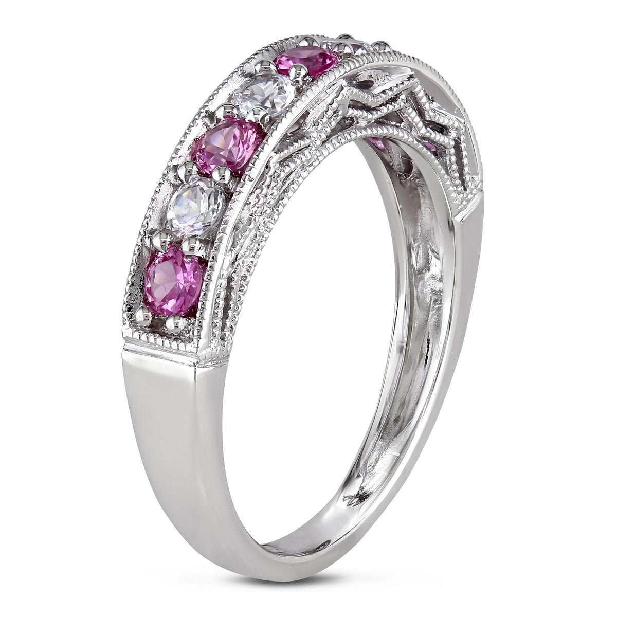 Sterling Silver Anniversary Band with Created White and Pink Sapphire F607532