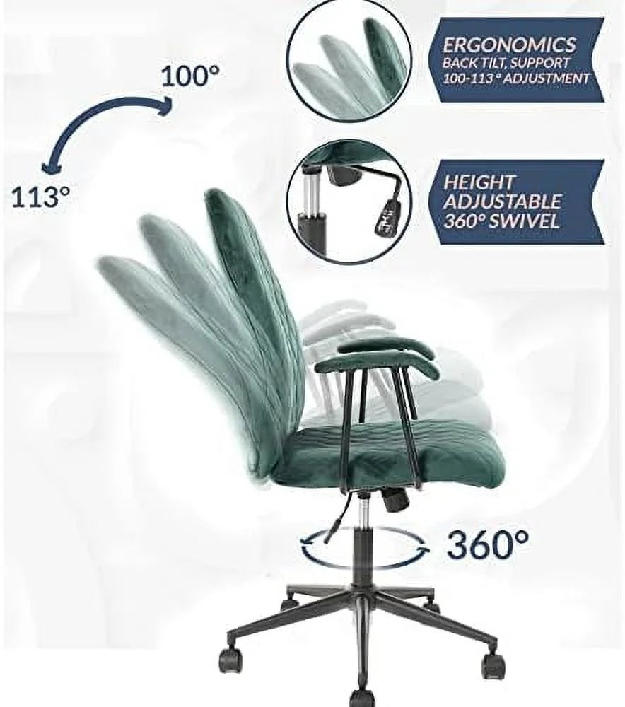 Green Velvet Upholstered Office Desk Chair with Armrest and Wheels N990