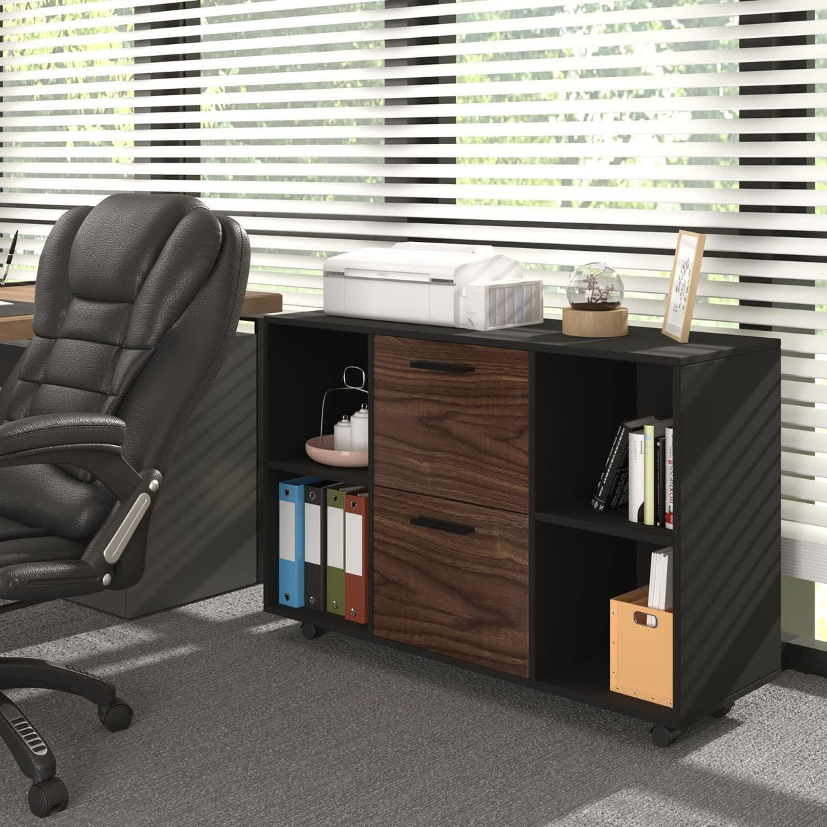 Black 2 Drawer Mobile Filing Cabinet with Storage R2577
