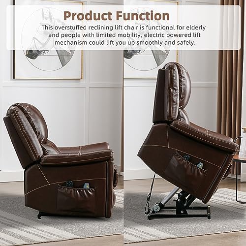 Dark Brown Genuine Leather Power Lift Recliner Chair S315