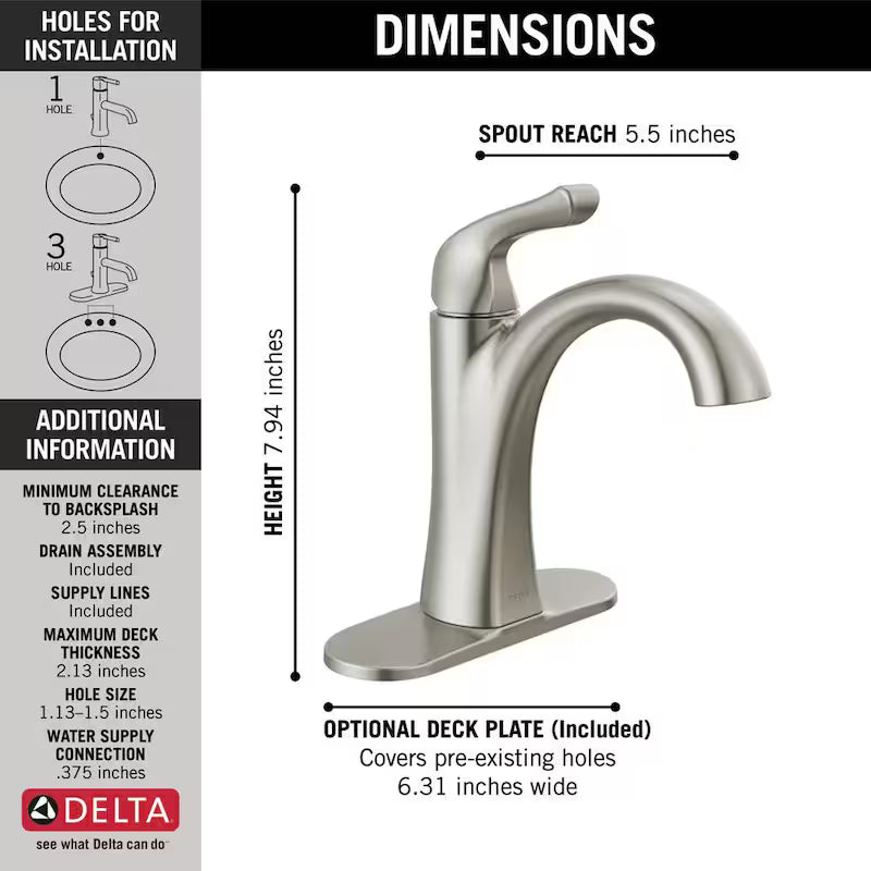 Single Hole Single-Handle Bathroom Faucet Brushed Nickel Y17956
