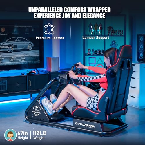 Racing Simulator Cockpit with Seat and Bluetooth Speakers, Alloy Steel Frame (Blue) A719775