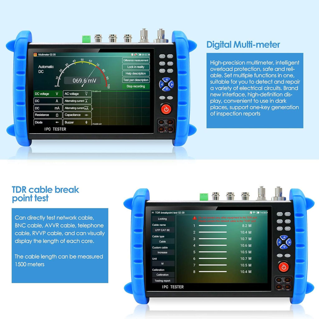 7-inch IPS Touch Screen CCTV Camera Tester with HD-TVI HD-CVI AHD SDI IP Camera Support POE WiFi 4K H.265 HDMI I102771