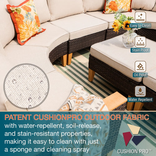 11 Pieces Beige Wicker Patio Conversation Set O99893