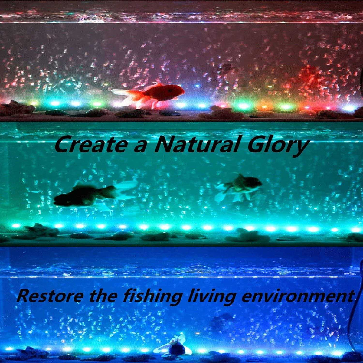 LED Aquarium Light 2 Pack 15 inches Fish Tank Light RGB Color Submersible Crystal Glass Lights T210