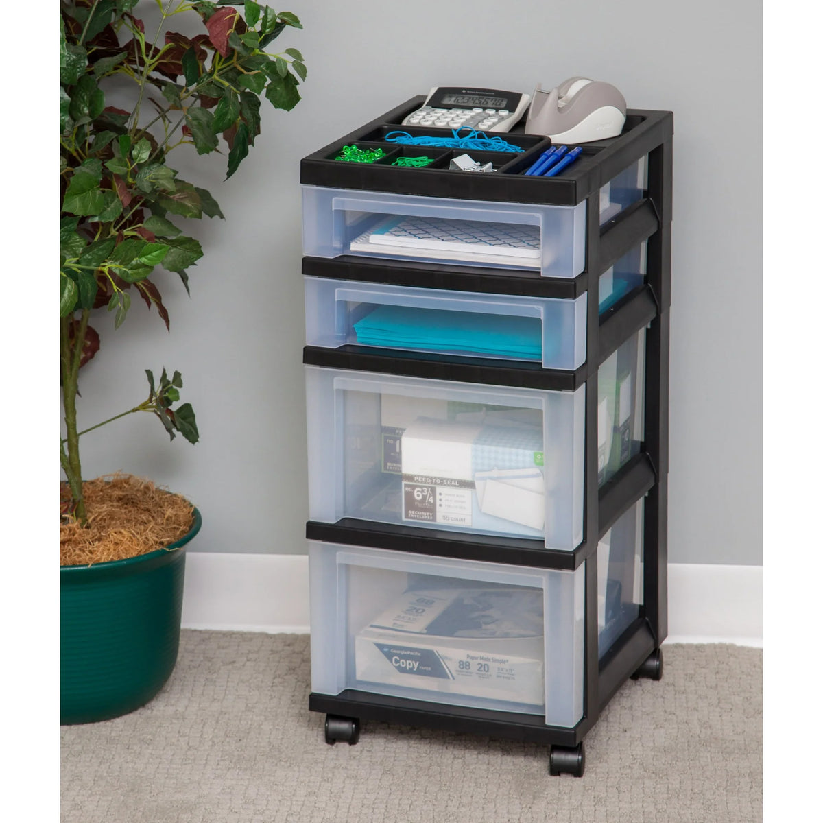 Black 4 Drawer Medium Plastic Storage Cart S29480