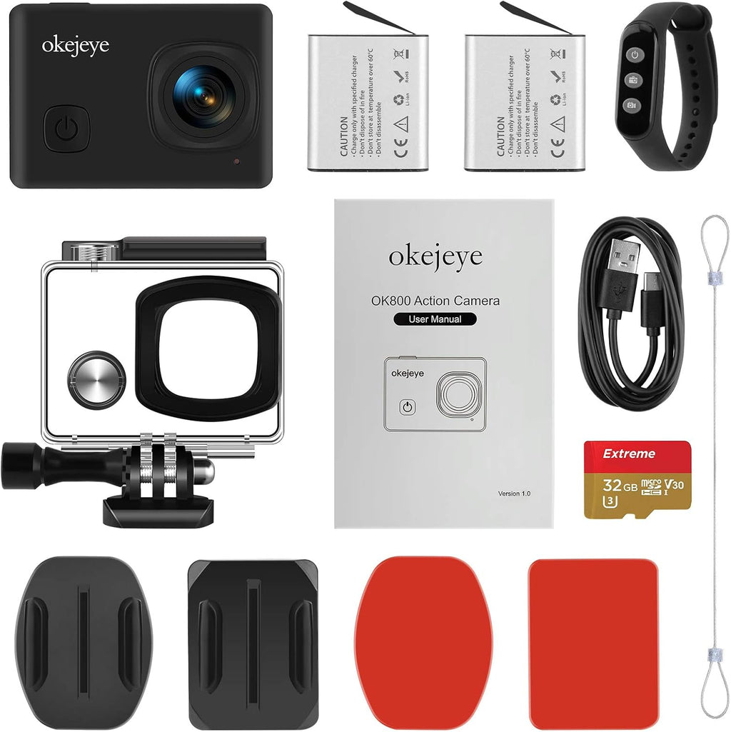 4K Action Camera 50fps 24MP Touch Screen 40M Waterproof WiFi Sport Camera with Remote Control and 32GB Micro SD Card J777974