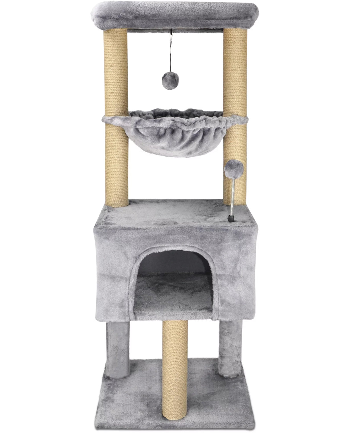 43.3" Grey Cat Tree with Condo Hammock Scratching Posts A393501