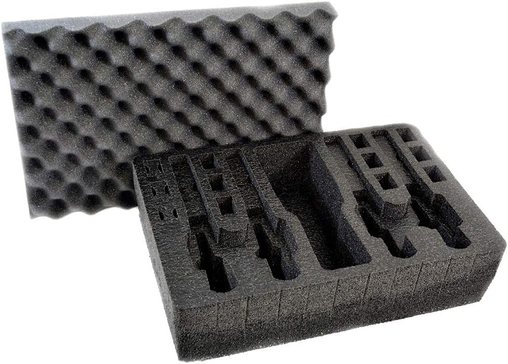 Pistol & Magazine Storage Foam Insert for Pelican P-1500 Case, 2 Piece Set Pre-Cut Polyethylene Foam Base Insert and Lid Liner K830