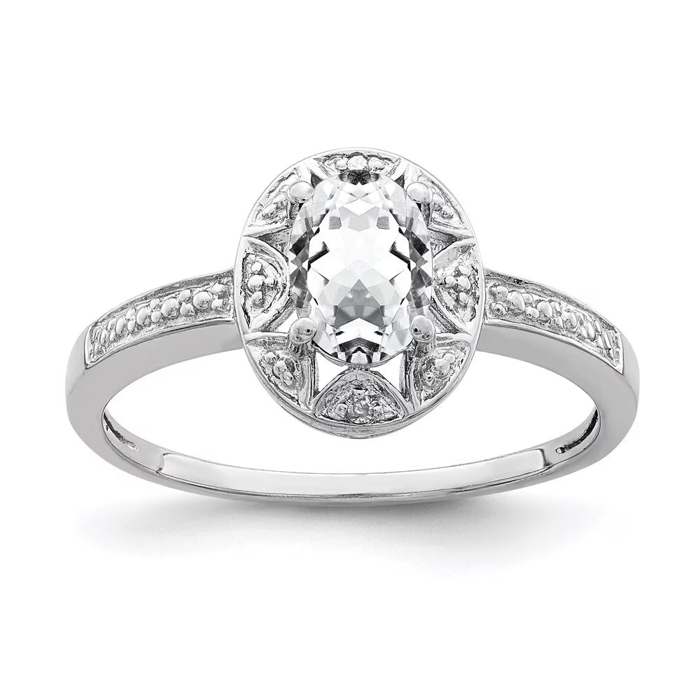 925 Sterling Silver White Topaz and Diamond Engagement Ring Size 5 E524865
