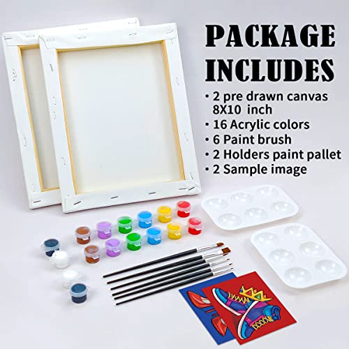 2 Pack Pre Drawn Canvas Painting Kit 8x10 H505