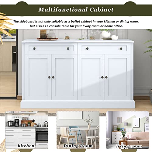 60" White 4-Door Sideboard Buffet with 2 Drawers and Adjustable Shelves W577108