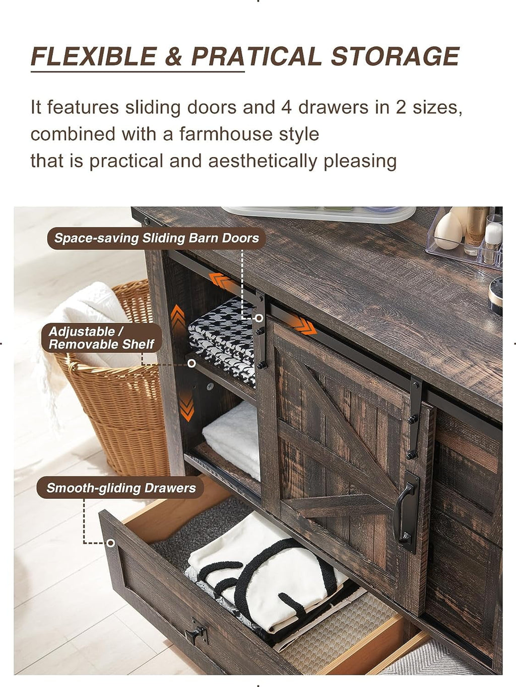 White 4 Drawer Dresser with Barn Door Q10450