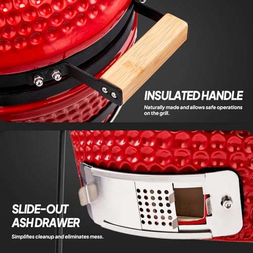 13IN Red Ceramic Charcoal Grill with Inner Liner S3222