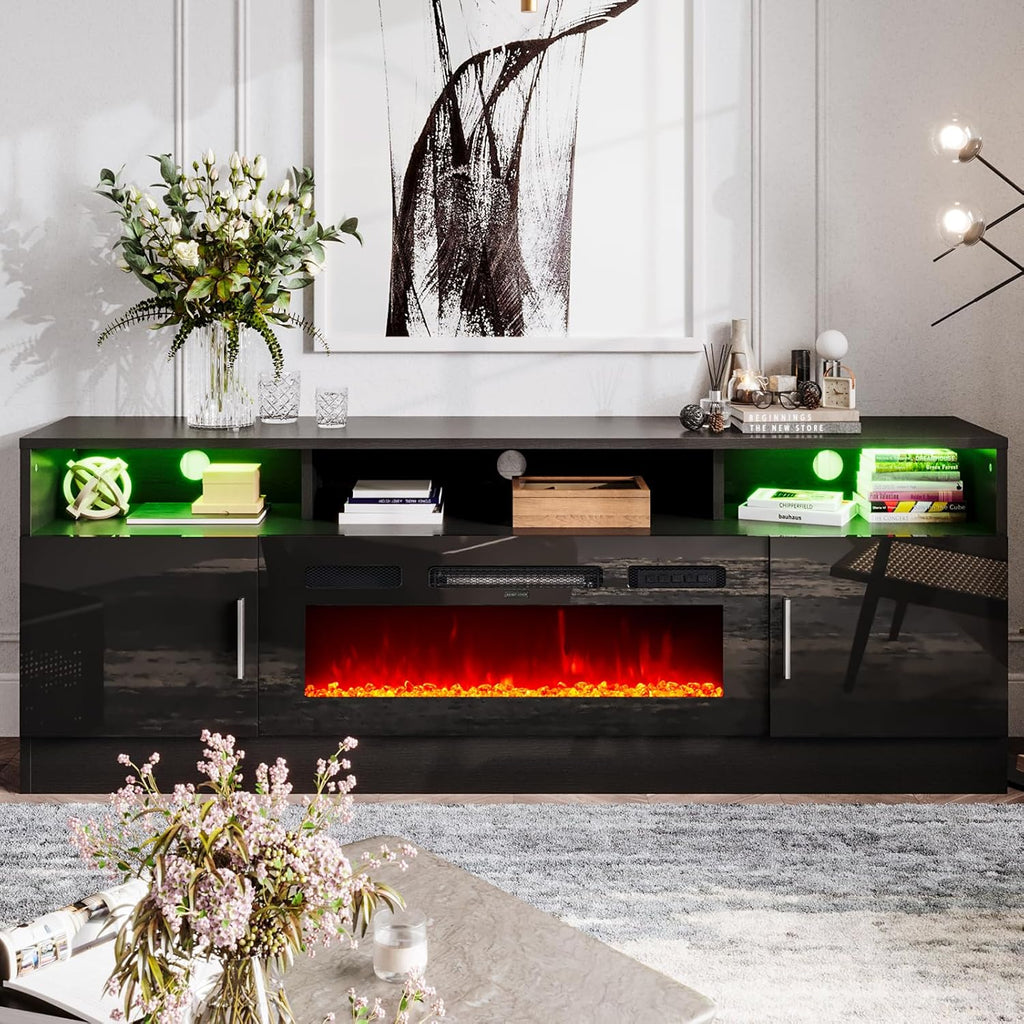 Black 70" Fireplace TV Stand with Electric Fireplace Q24210