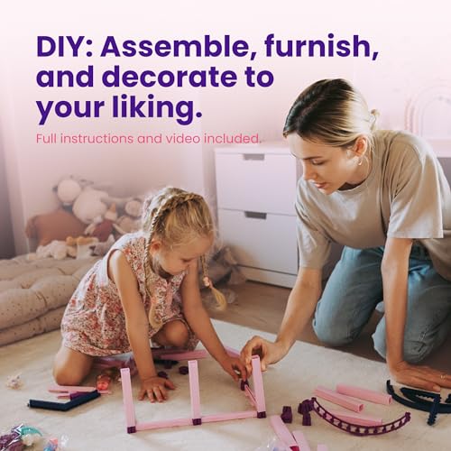 Pink and Purple Dollhouse with 4 Princesses, 4 Unicorns, Dog, Furniture and Accessories R492430