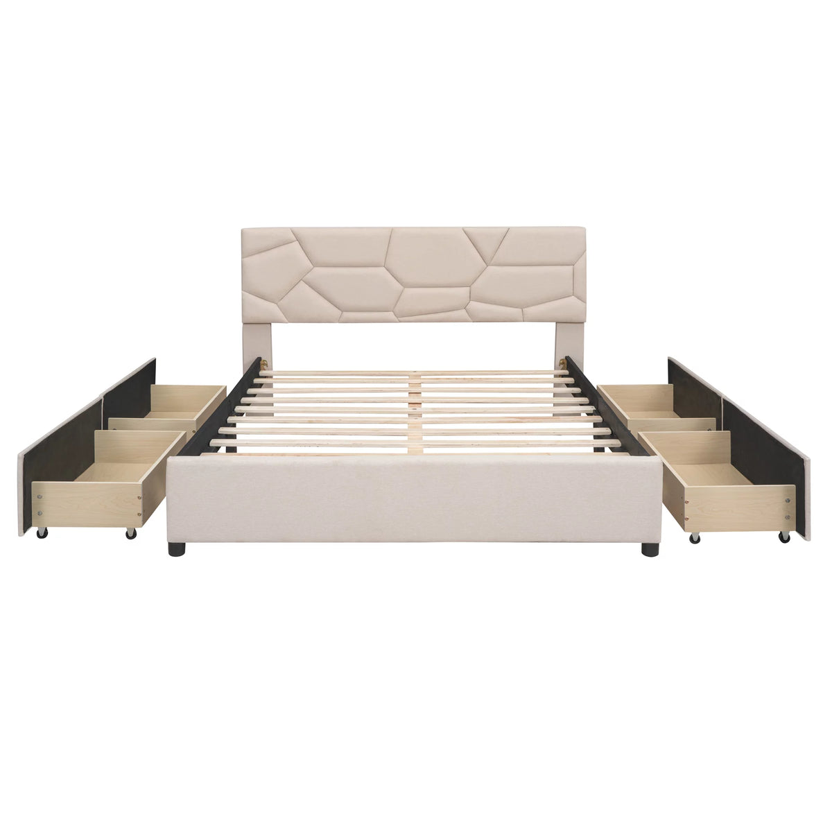 Beige Queen Linen Fabric Upholstered Storage Bed Frame with 4 Drawers C38533