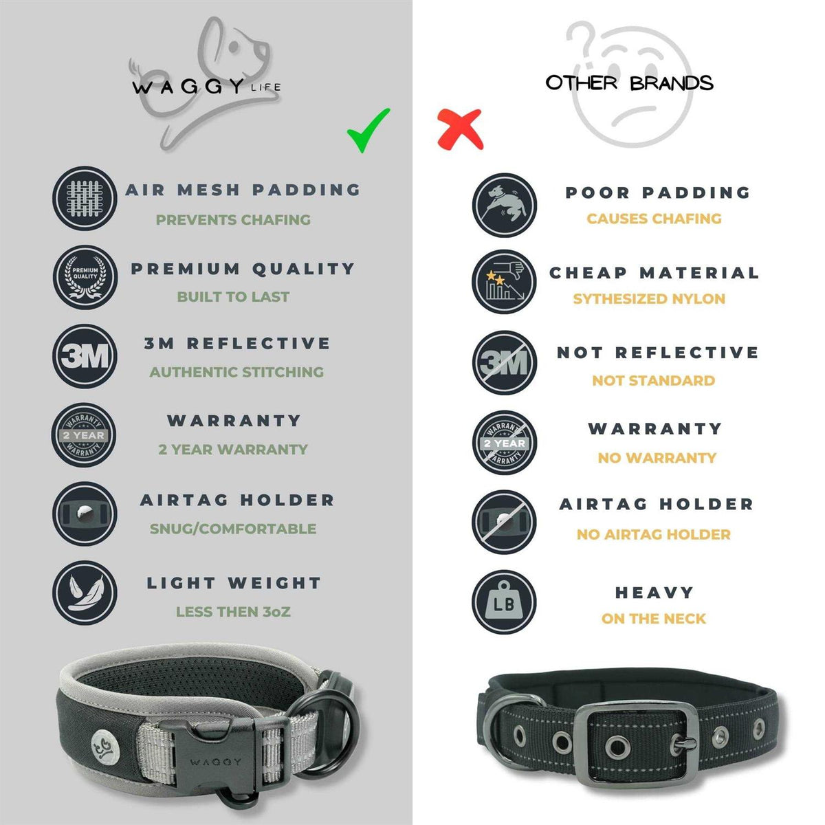 Adjustable Reflective Padded Dog Collar with Airtag Holder O49237
