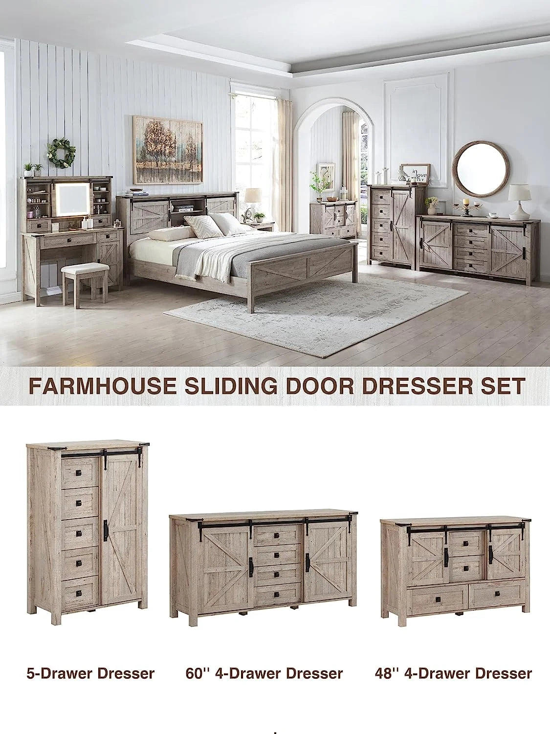 White 4 Drawer Dresser with Barn Door Q10450