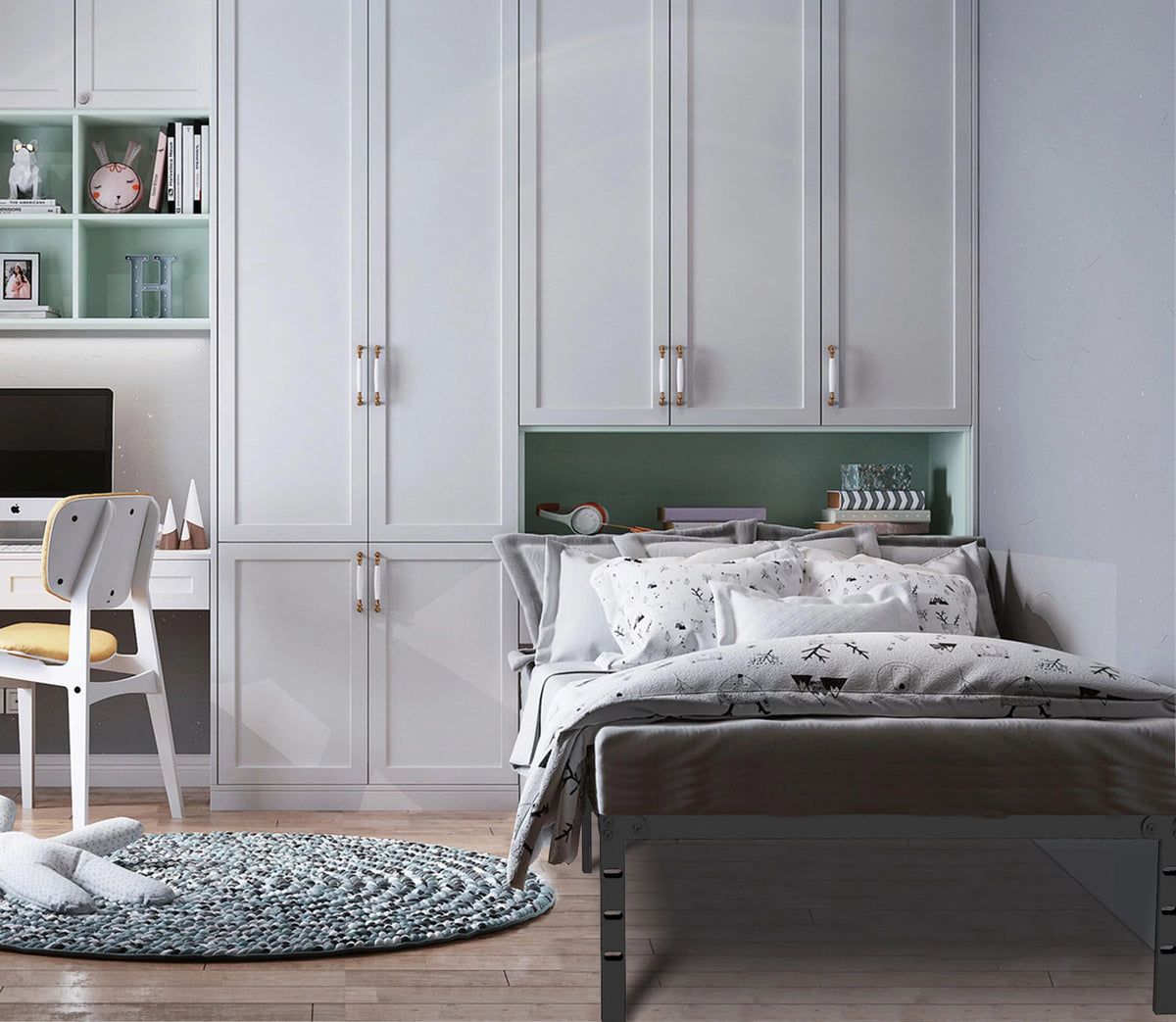 Queen Size Black Metal Platform Bed Frame with Storage C62473