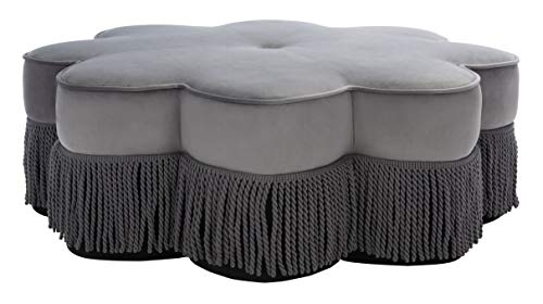 Dark Grey Velvet Flower Ottoman A2557