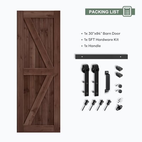 36x84 inch Sliding Barn Wood Door Slab with Hardware Kit and Handle, Coffee D5432
