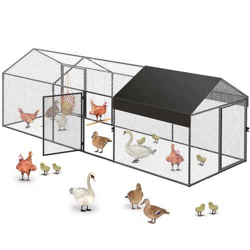 Large Metal Chicken Coop 120" L×40" W×40" H Heavy Duty Chicken Run Hen House with Waterproof Anti-UV Cover S434523